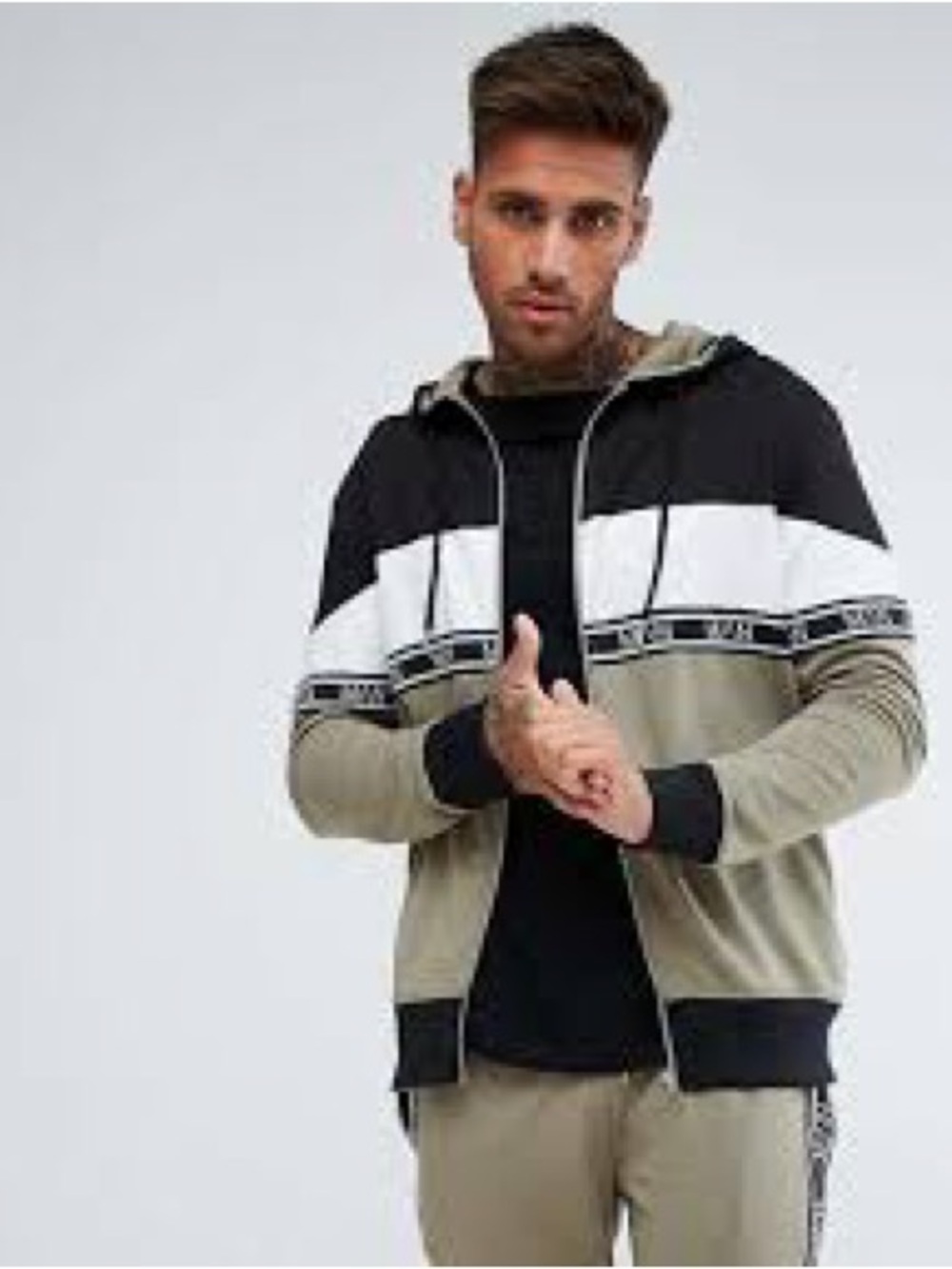 Hugo Boss Kids Colorblock Zip Hoodie - Black, White & Khaki